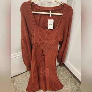Free People Rust Knit Mini Dress